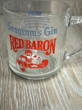 Vintage Seagram's Gin Red Baron Clear Glass Mug Cocktail Recipe Barware